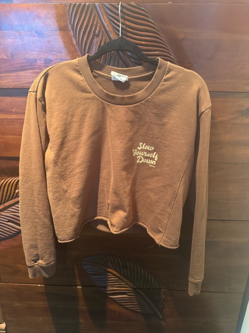 Slow Yourself Down Cropped Crewneck Sweatshirt - Brown